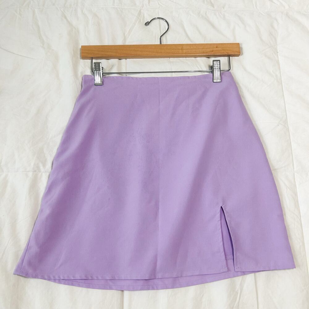 NWOT Shein Lilac Purple Mini Skirt Women’s Size Small Side Slit High Waist - Picture 2 of 7
